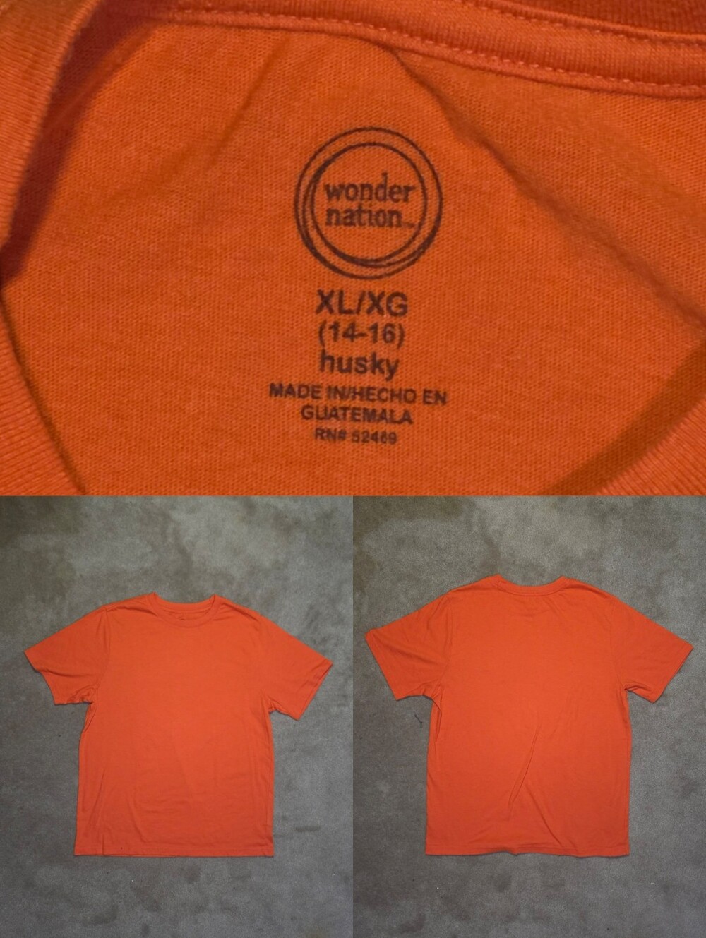 Kids Wonder Nation Bright Orange Husky Tee Shirt Sz XL 14